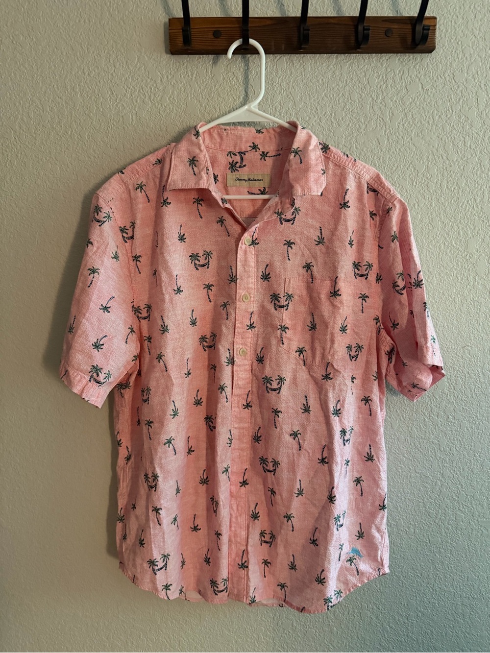 Men's Tommy Bahama Pink Palm-Print Short Sleeve Shirt